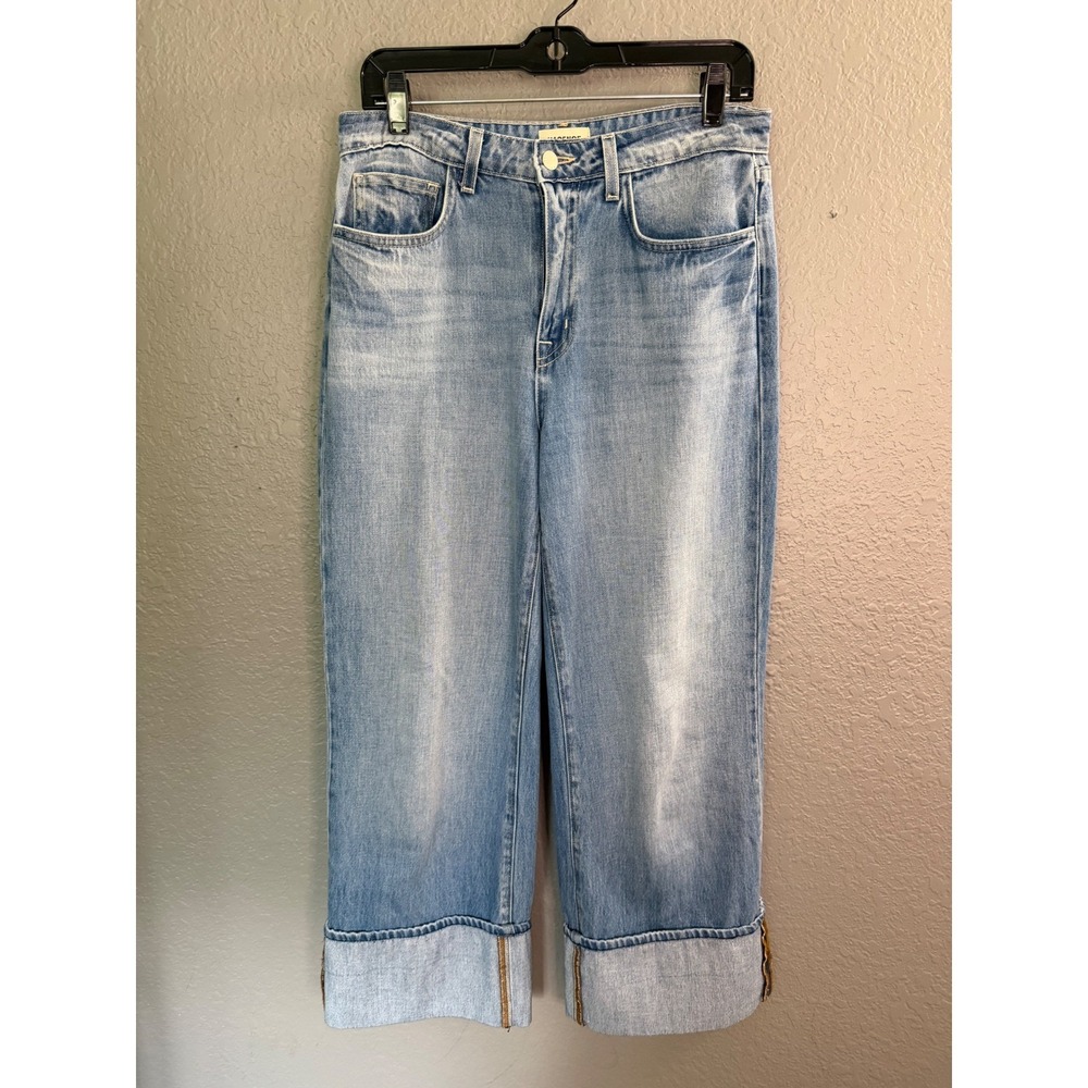 L'AGENCE Miley Ultra High Rise Wide Leg Cuffed Jeans Caruso Light Wash 27